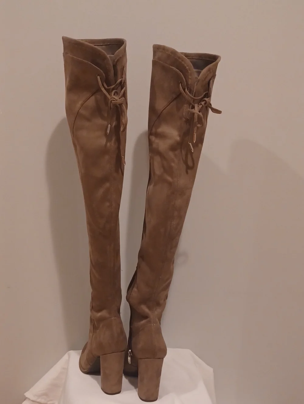 Marc Fisher Over-the-Knee Chunky Heel Boots in Taupe